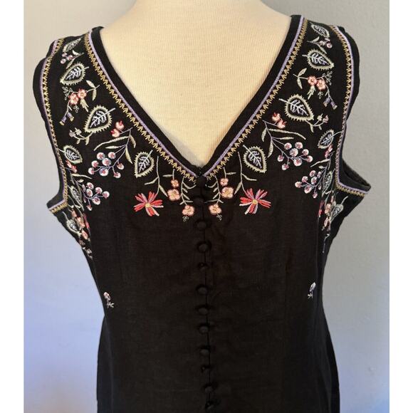 Ultra Dress New York Dress Size 10 Black Linen Blend Embroidered Button Back - Picture 8 of 15